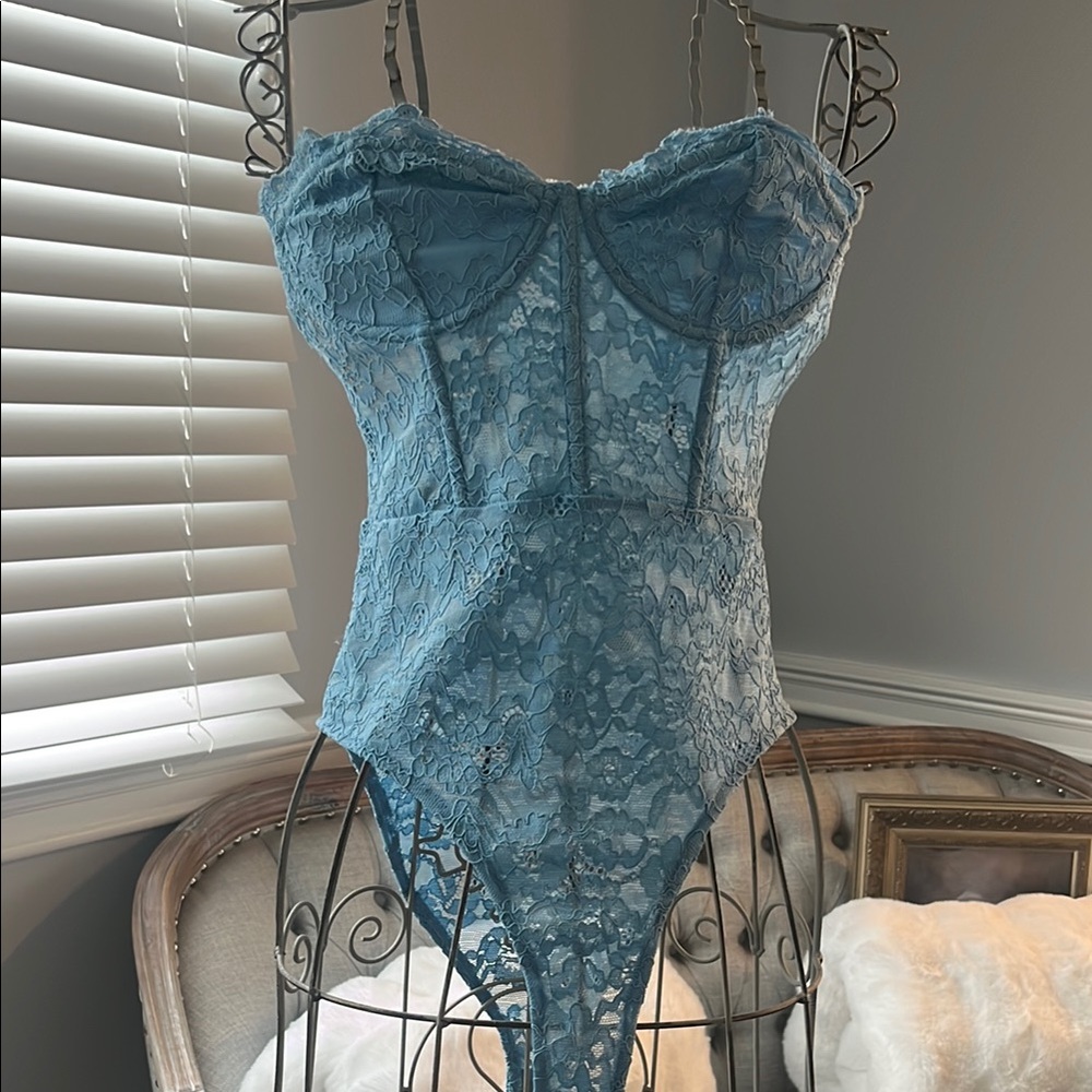 Zara Blue Lace Bodysuit